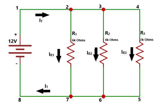 Circuit diagram showing current flow. 