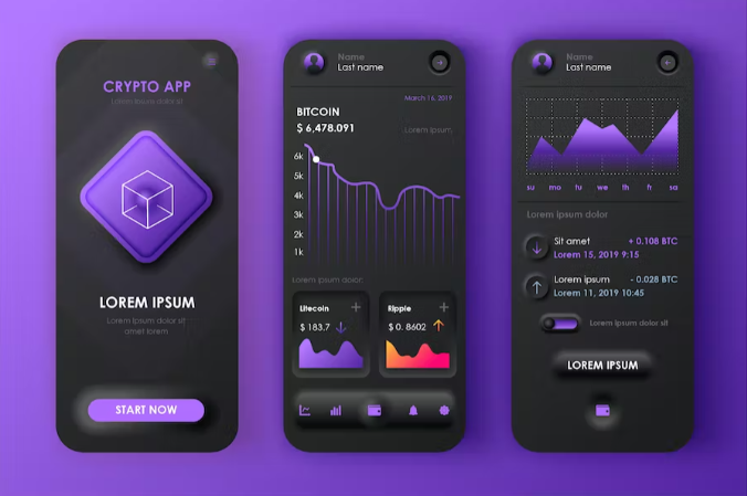 Cryptocurrency Neumorphic Mobile App UI Kit
