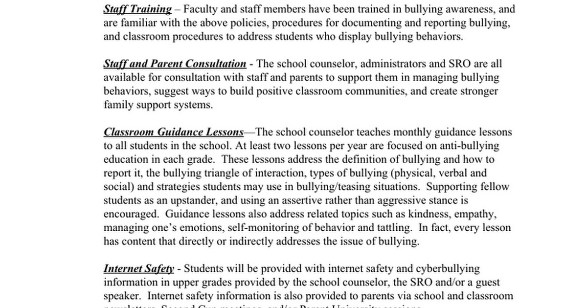 DFES Comprehensive Bullying Plan