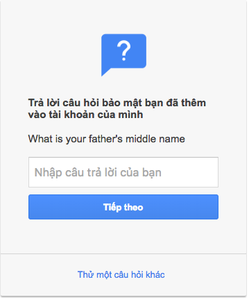 Câu hỏi bí mật để khôi phục tài khoản Google