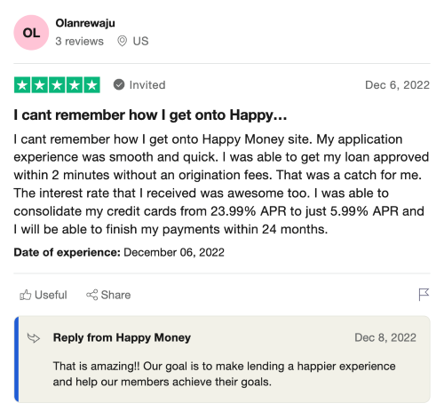 Happy Money personal loans review from member who was able to bring her interest rate down to 5.99%. 