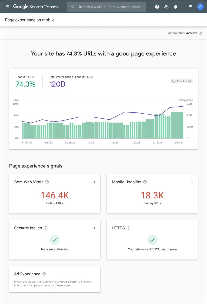 обновление Page Experience - новый отчет в Google Search Console