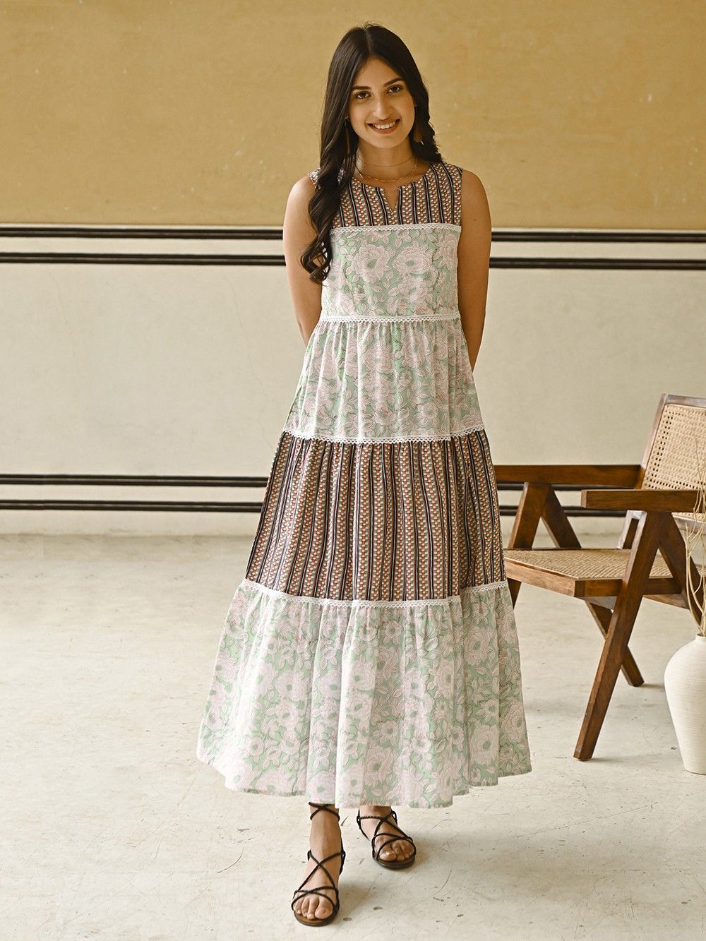 the loom - Green Blue Cotton Maxi Dress
