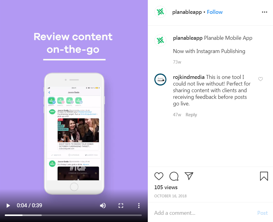 example of a short product demo within an instagram post.