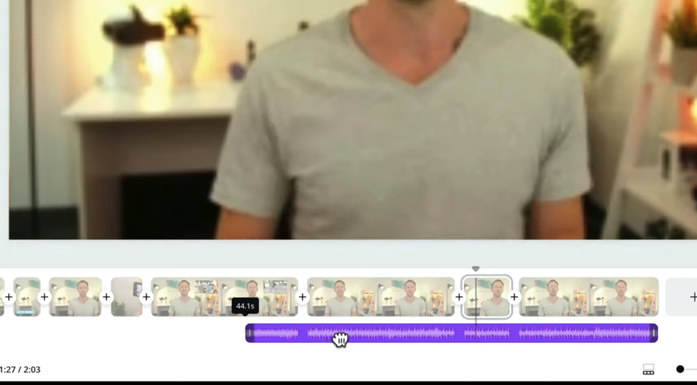 Your audio track will appear as a purple clip on your timeline - you can click and drag it to move it and lengthen it 