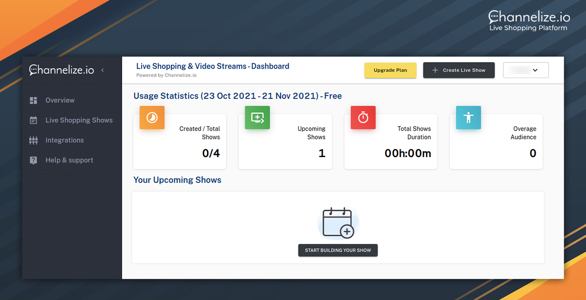 Channelize.io Live Streaming Ecommerce Platform Dashboard