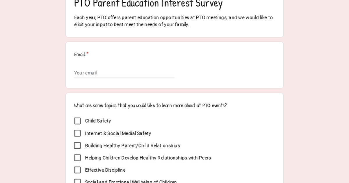PTO Parent Education Interest Survey