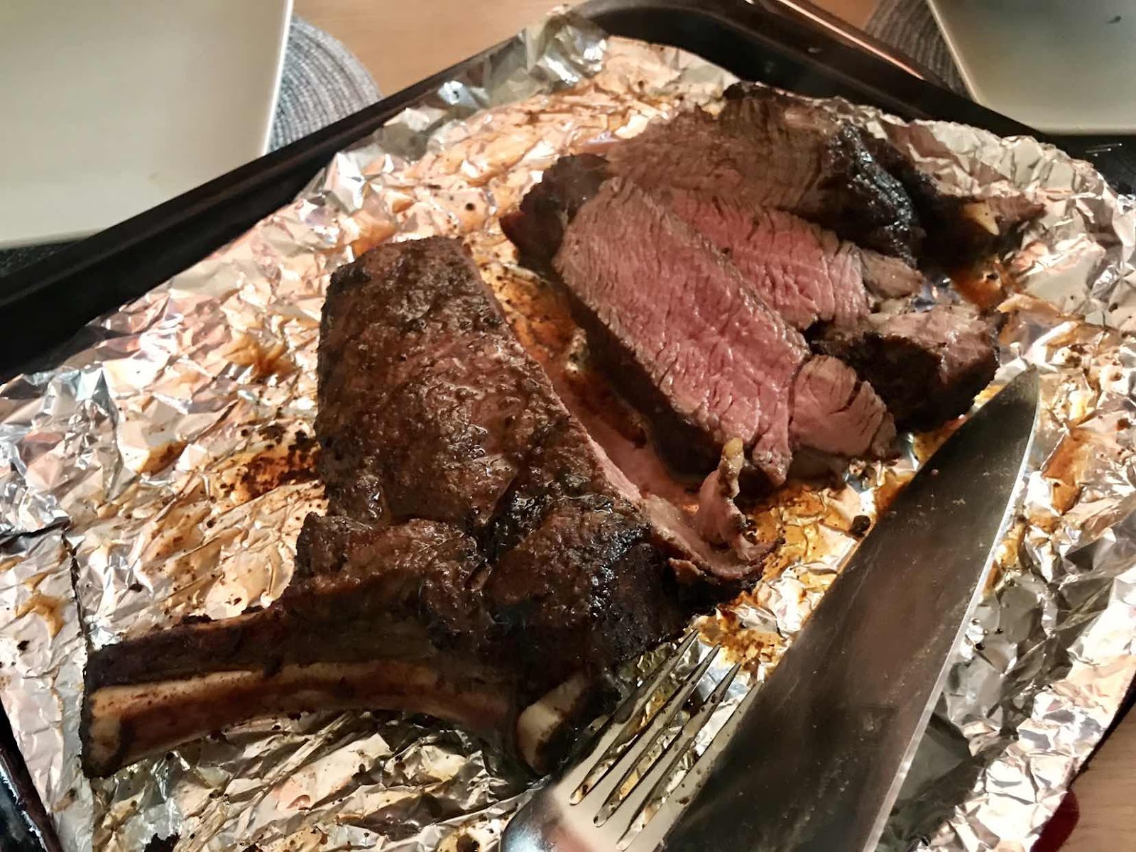 Texas-style barbecued bone-in rib-eye steak