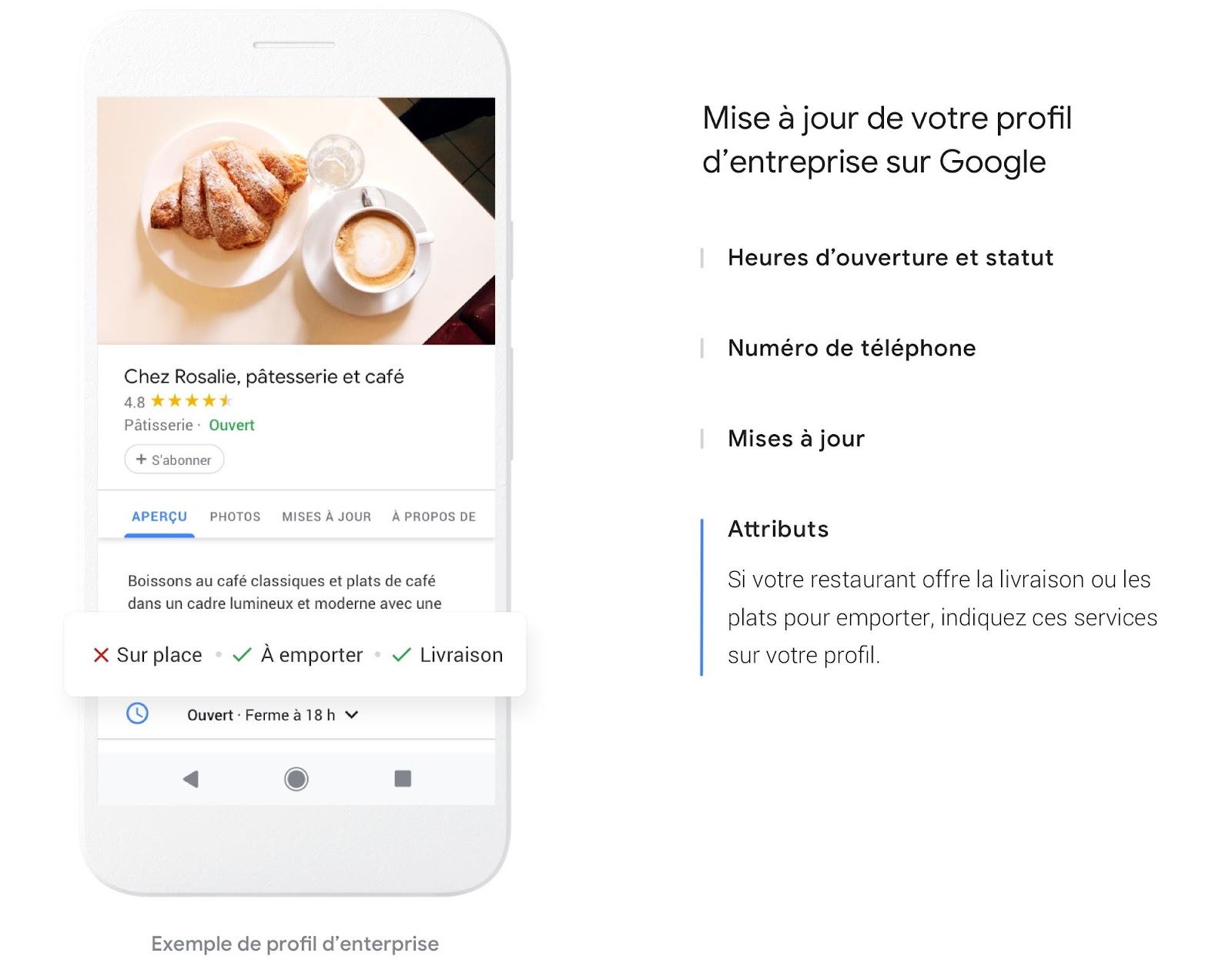 Pixel phone screen shot with restaurant information displayed