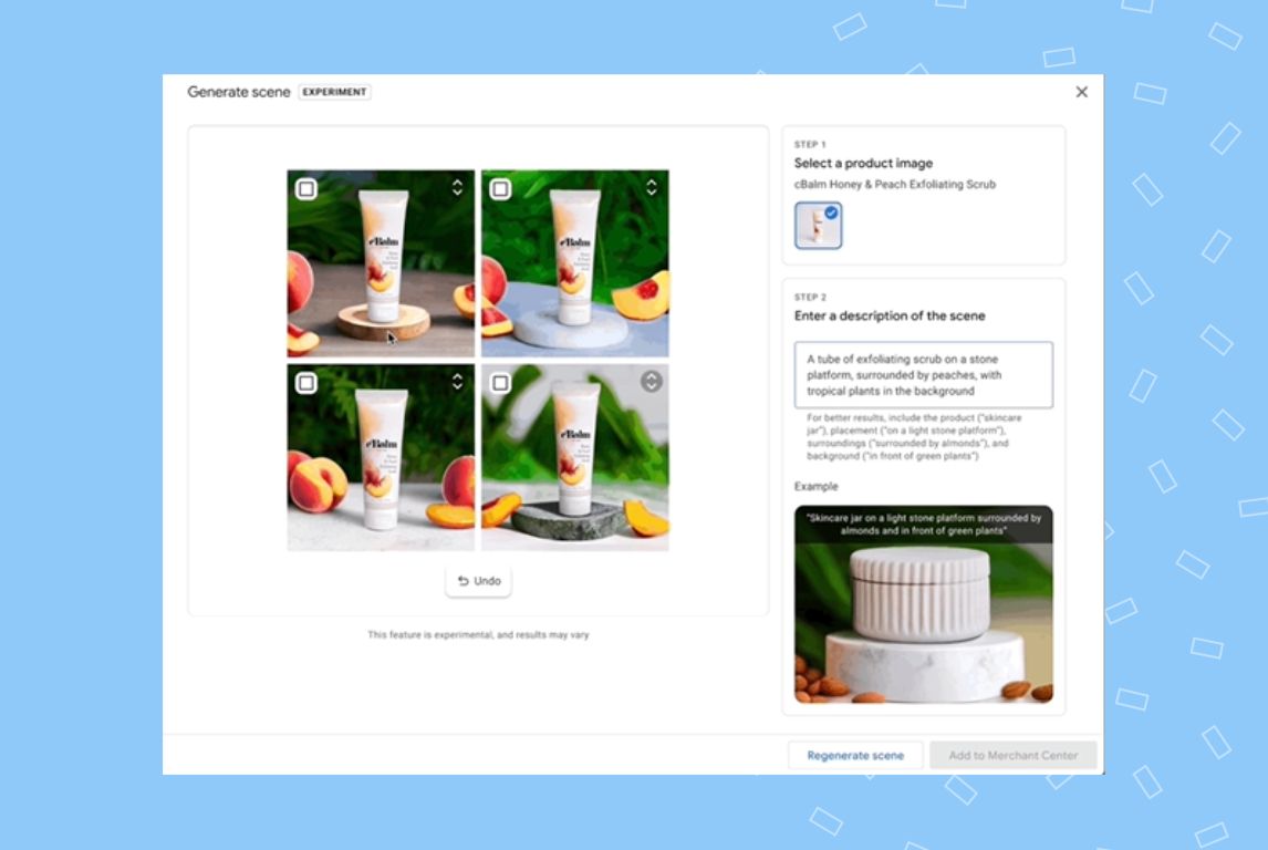 Image shows how the new Google Merchant Center next helps businesses edit their images using Generative AI