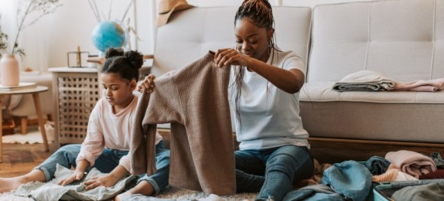 the girl and the woman thinking of important steps of downsizing before moving