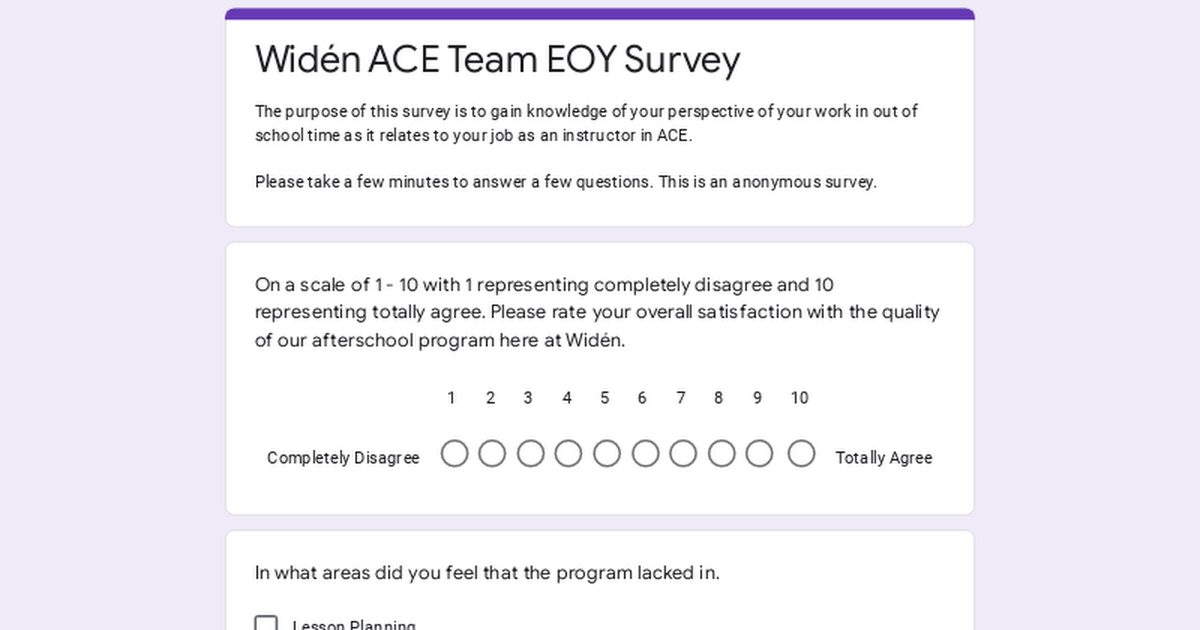 Widén ACE Team EOY Survey