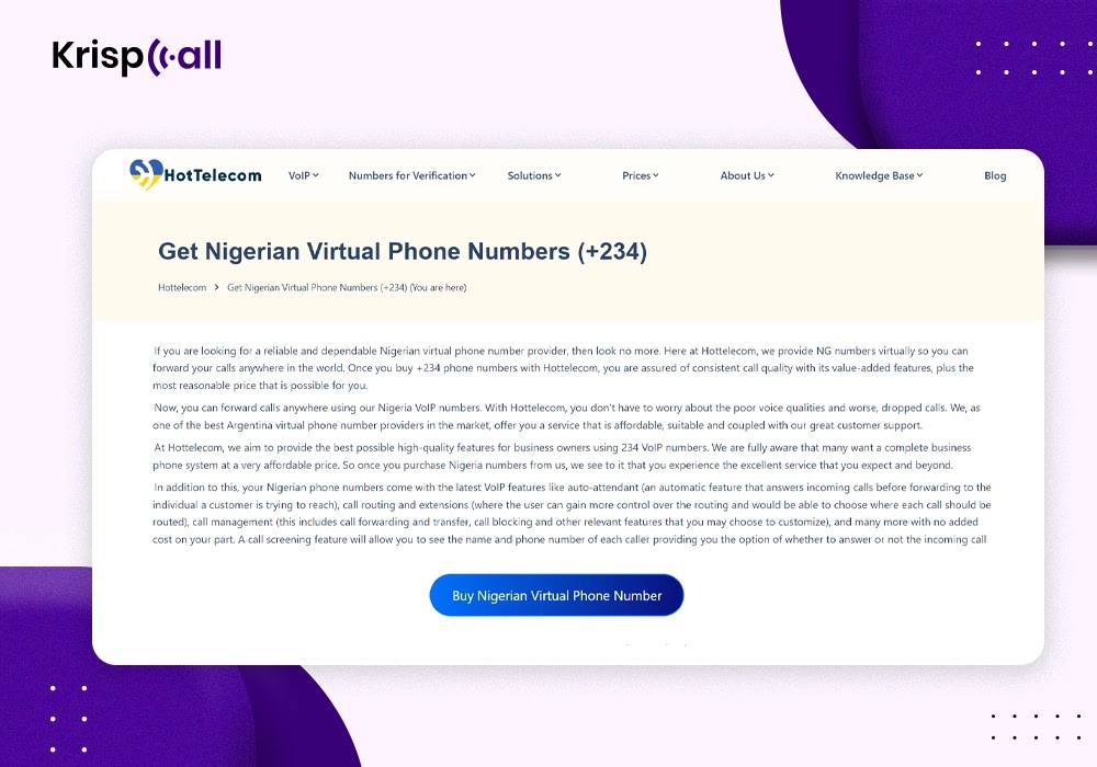 Hot Telecom Nigeria number