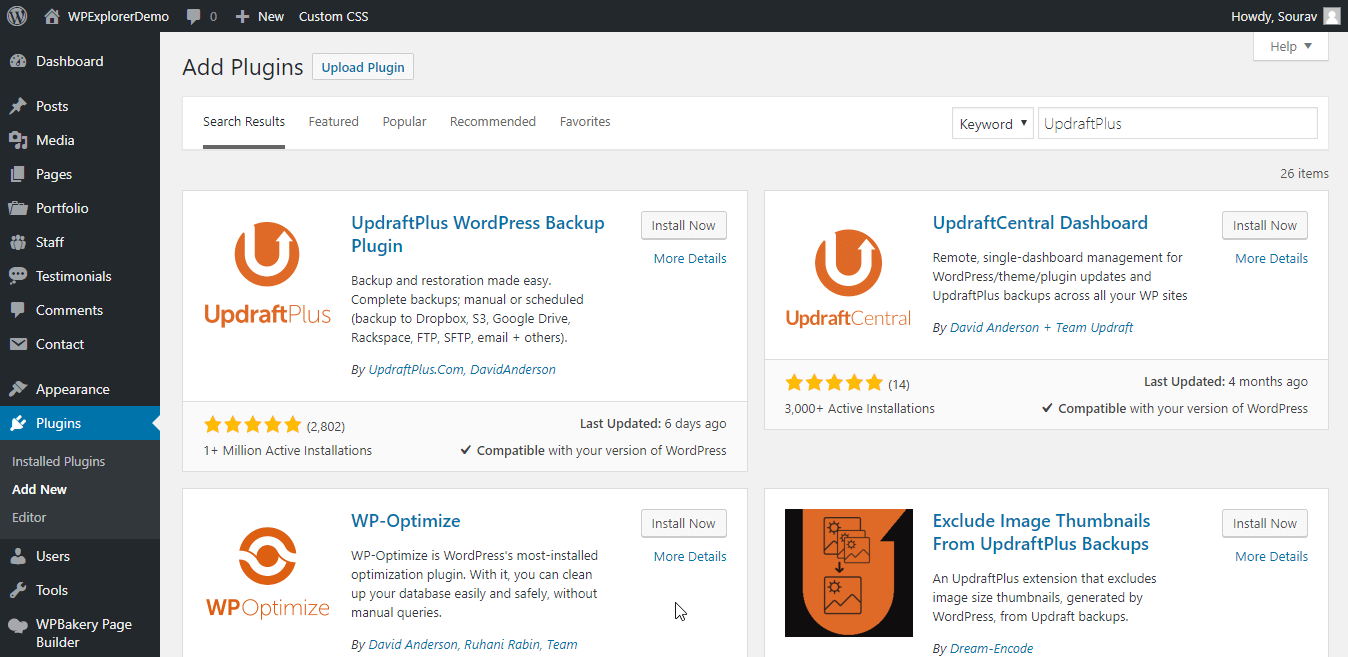 Instale o plugin WordPress UpdraftPlus