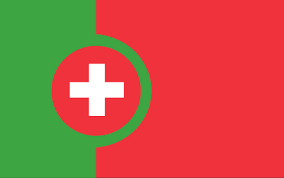 The romance-favorable flag; green on the left, red on the right, with a red circle in the green and a white plus sign in the circle