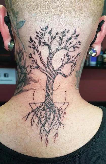 Tree Back Neck Men Tattoo