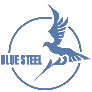 Logo de l'entreprise en acier bleu