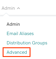 Admin tab open to show Advanced option below