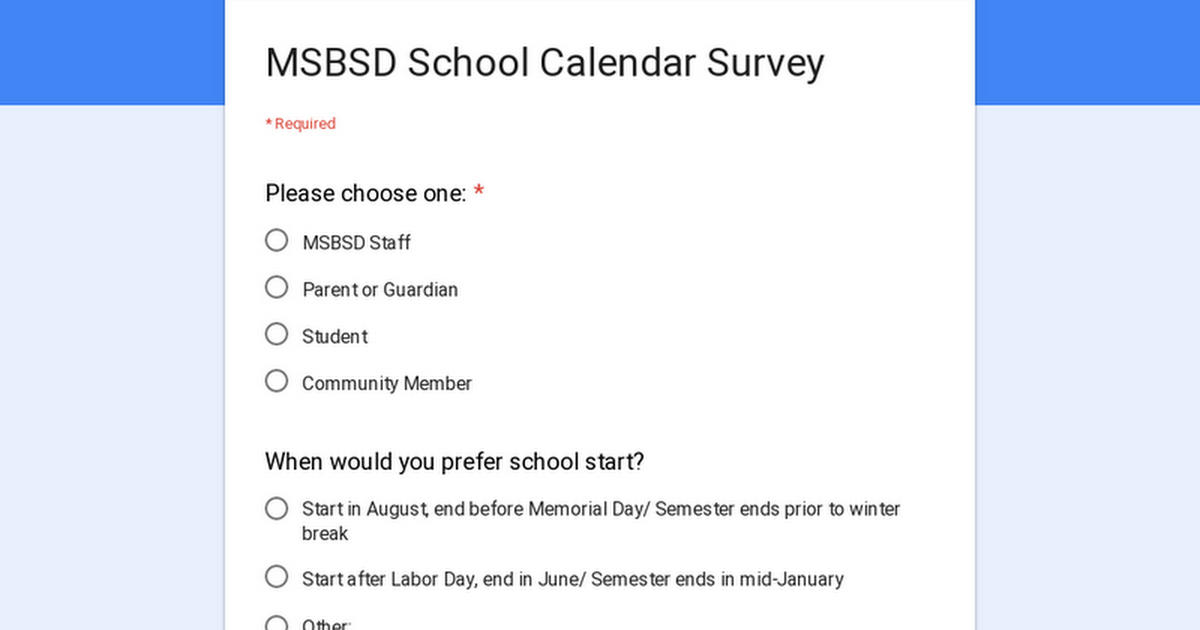 MSBSD School Calendar Survey