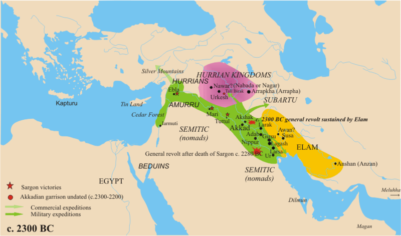 The Akkadian Empire, c. 2300 BCE | Author: User “Nareklm” | Source: Wikipedia | License: CC BY-SA 3.0