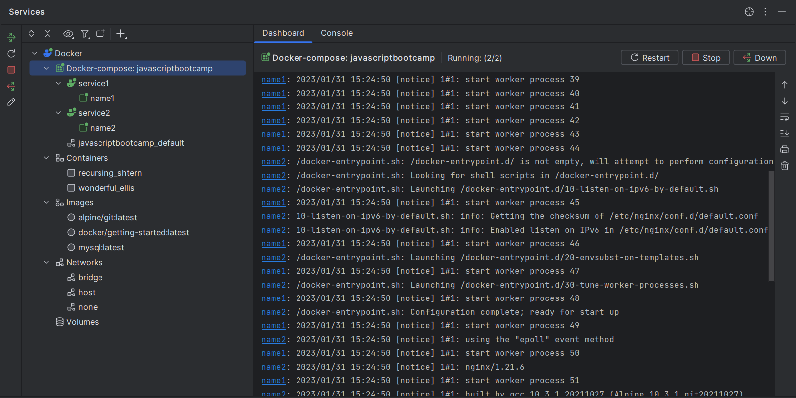 Showing the services tool window's new dashboard