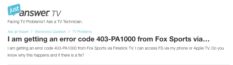 Fox Sports error code 403-1000