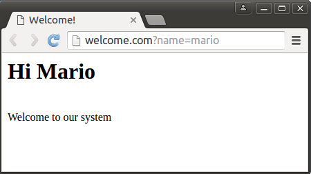 A browser window displays a simple web page with the words 'Hi Mario'