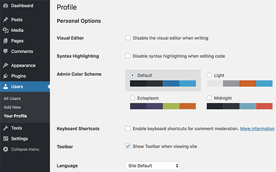 Atualizar perfil do WordPress