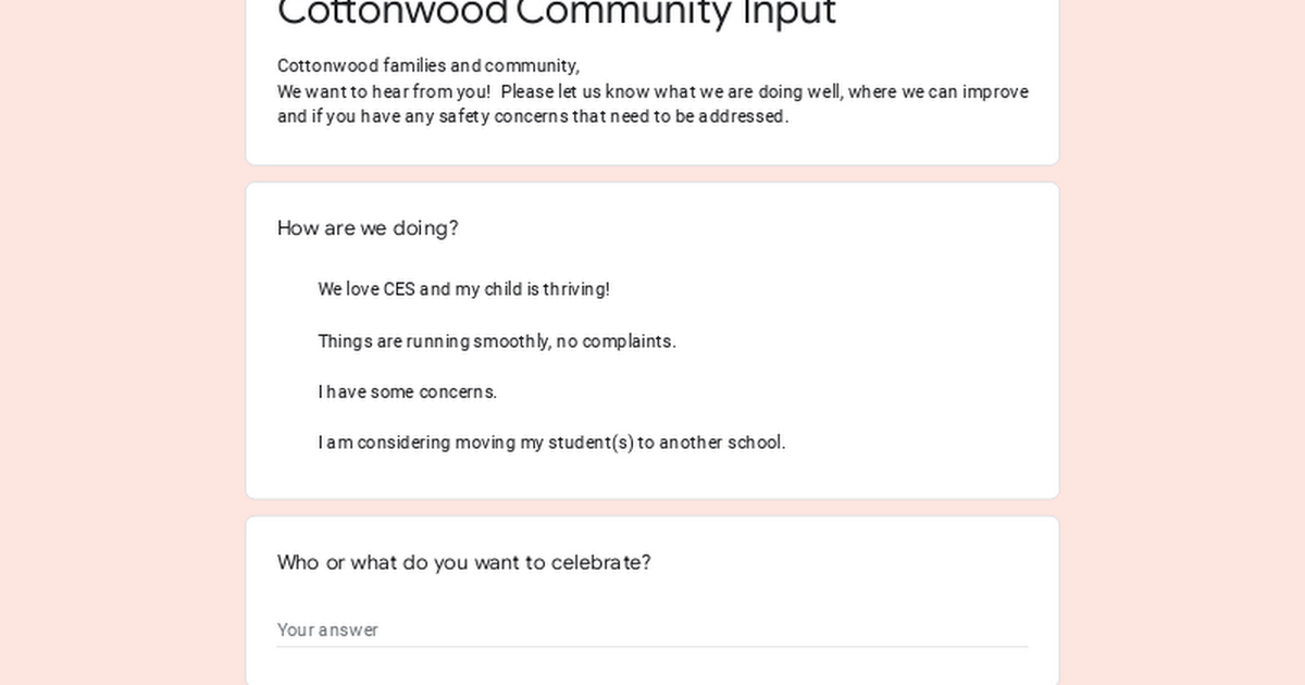 Cottonwood Community Input