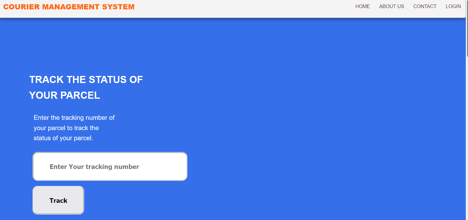 home page of Courier Tracking System in HTML CSS and JS