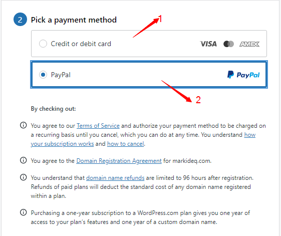 wordpress payment method page