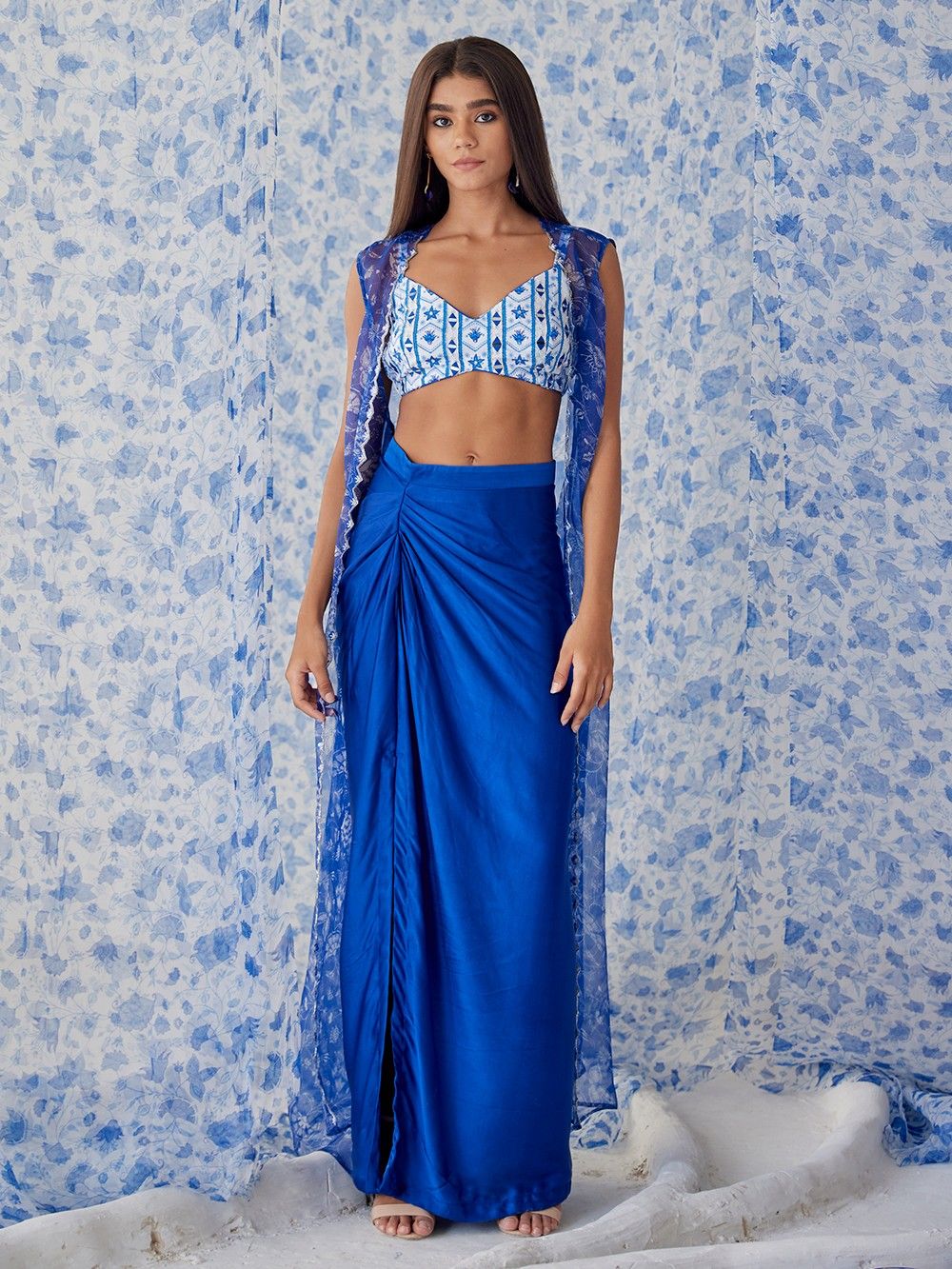 the loom - White Blue Modal Mirror Work Bralette