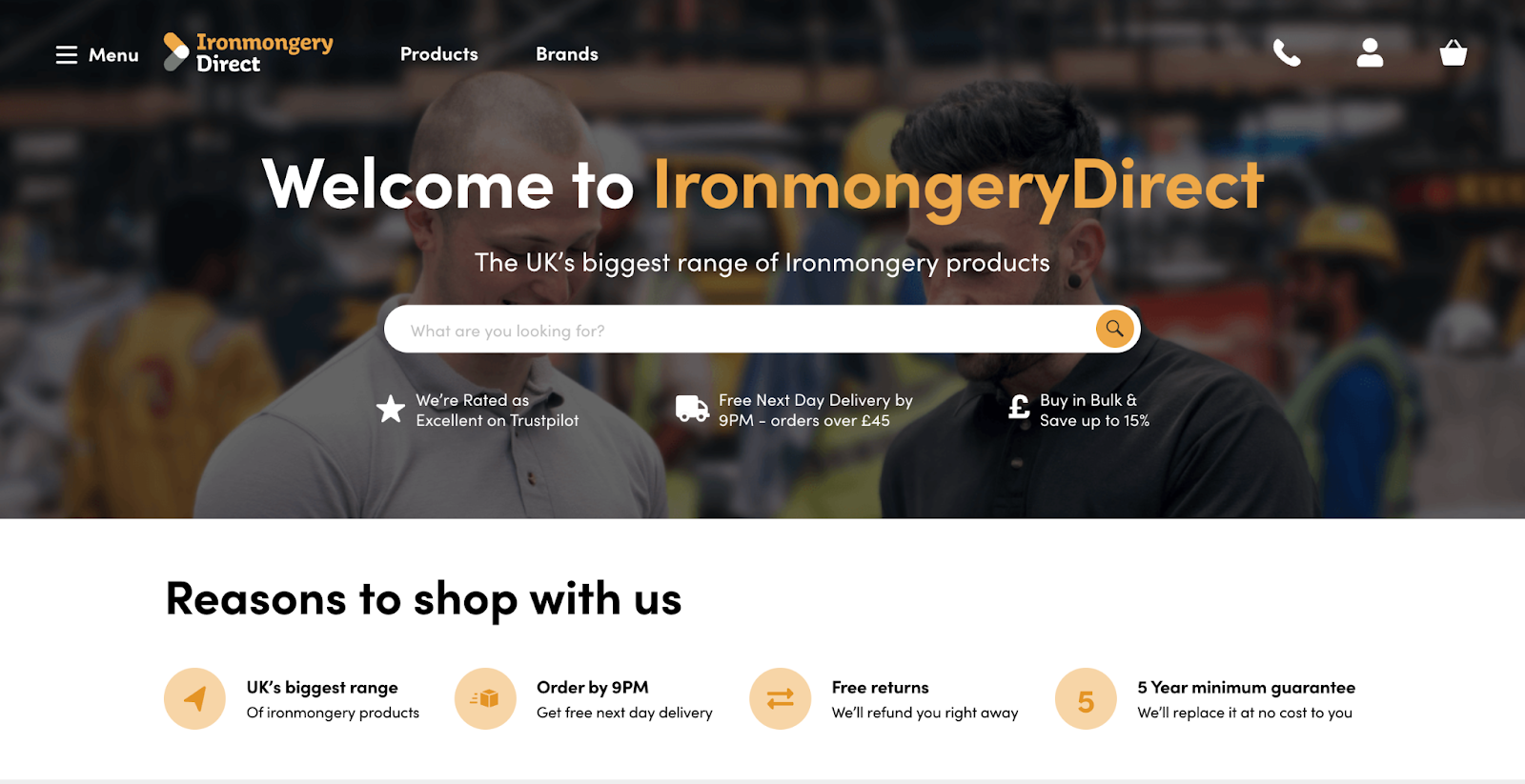 screenshot of ironmongery direct homepage
