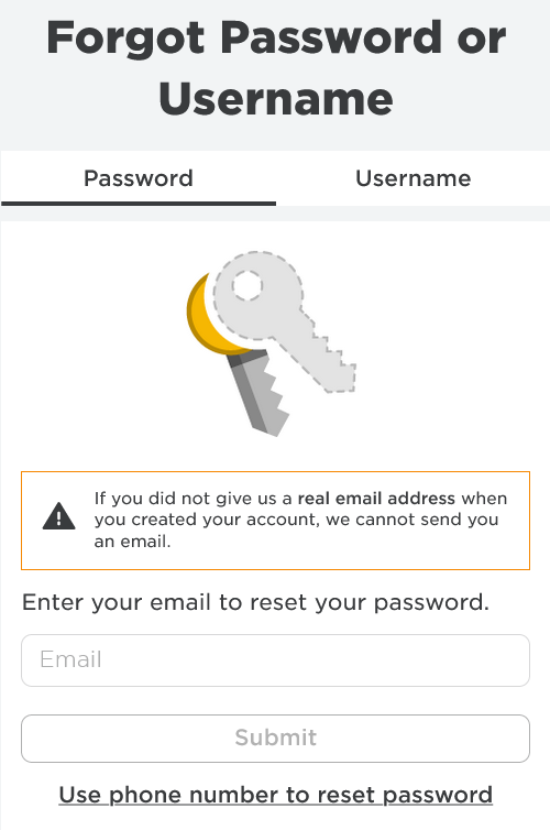 roblox forgot password/ username page