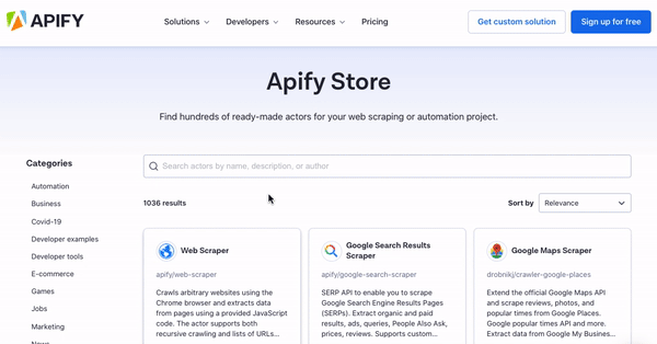 Apify store page.