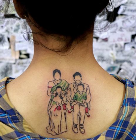 Minimalist Family Back Neck Tattoos Women