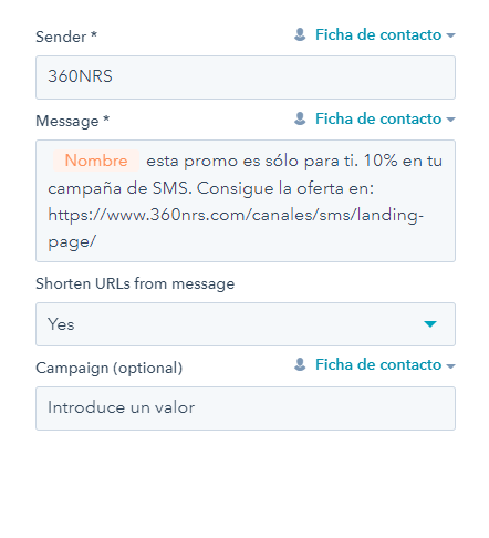 Campos de un SMS 