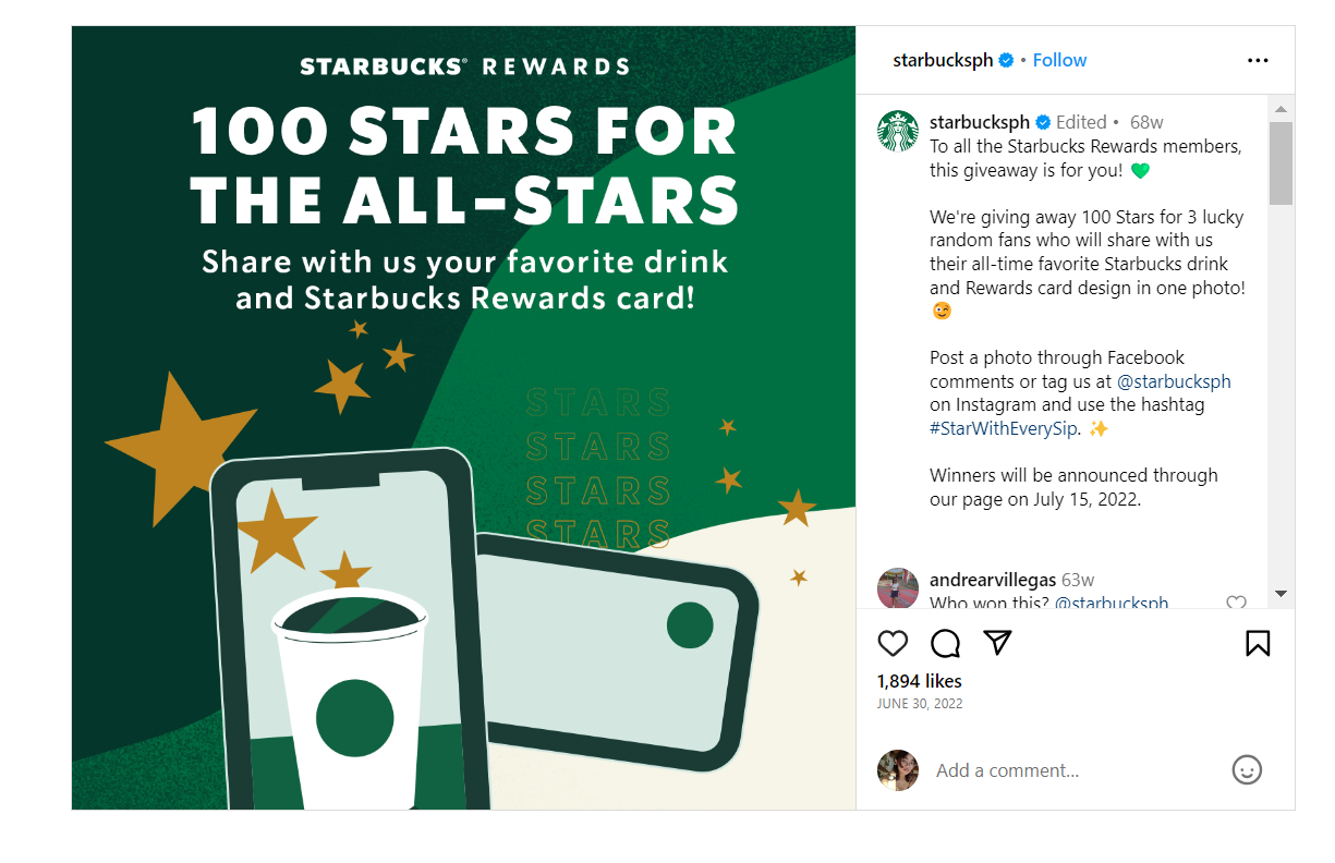 Starbucks Giveaways on Instagram