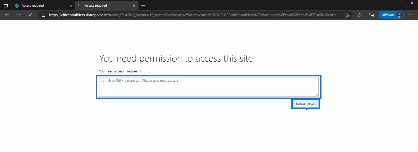 SharePoint Site Access Request Customization | Master Data Skills + AI