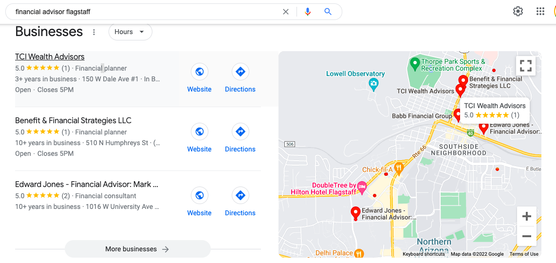 Google My Business Listing example.