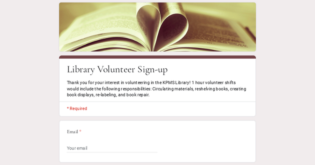 Library Volunteer Sign-up