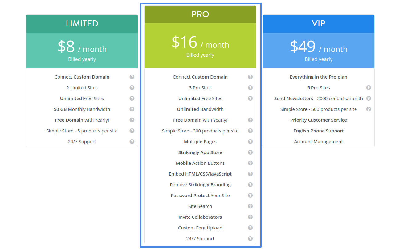 strikingly website creator pricing