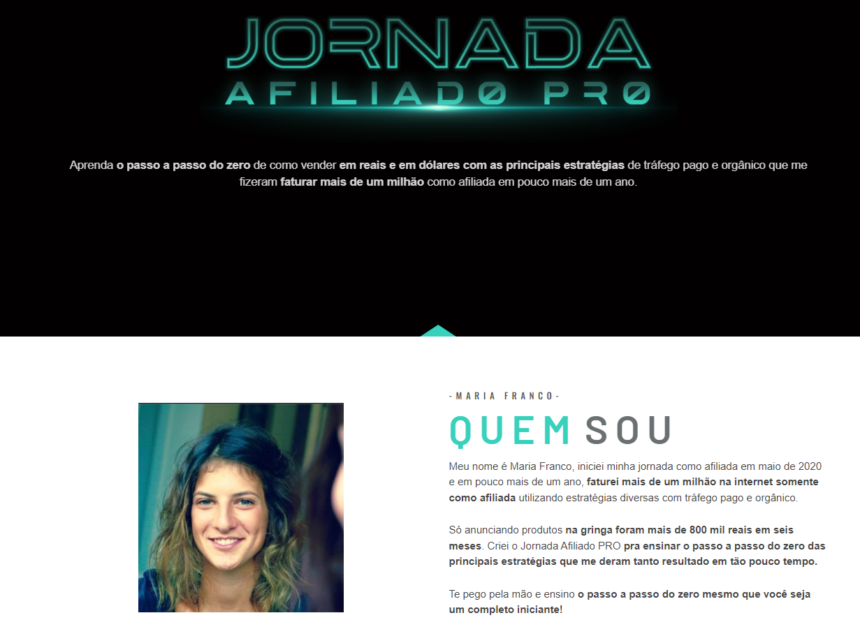 Captura de tela do site Jornada Afiliado Pro - curso para afiliados