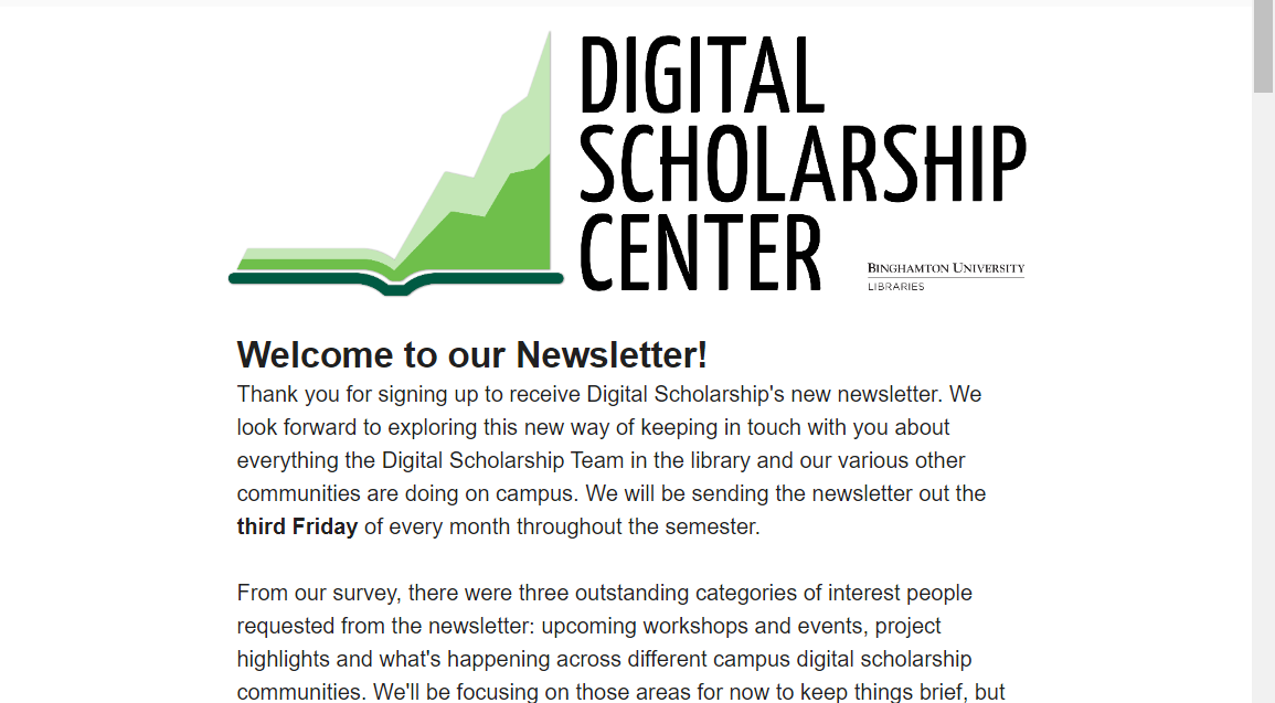 Screenshot of Digital Scholarship newsletter showing logo and first section