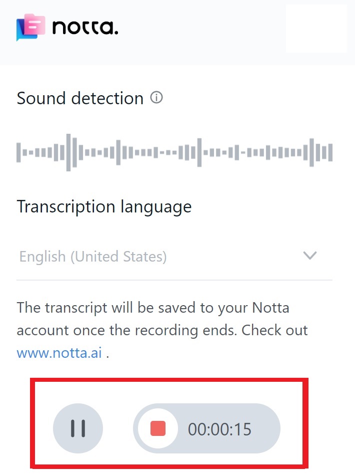 The Notta Chrome extension on recording mode.