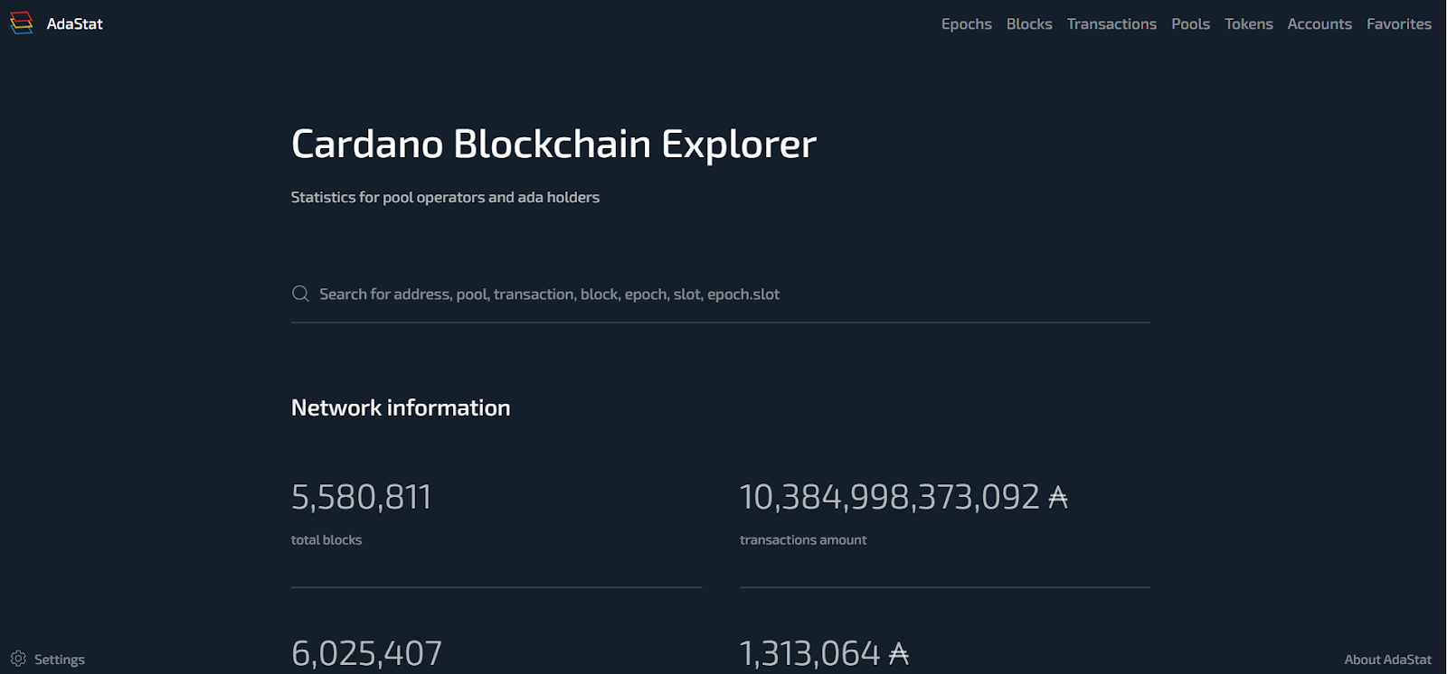 AdaStat Cardano Blockchain Explorer