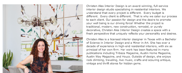 Example of an About section for an interior designer website 1