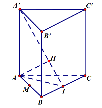 <p> (THPT Lương Tài 2 - Bắc Ninh - 2022) Cho lăng trụ tam giác đều (ABC.A'B'C') có cạnh đáy bằng (4a). Góc giữa hai mặt phẳng (left( {A'BC} right)) và (left( {ABC} right)) bằng ({30^0}). Gọi (M) là trung điểm của cạnh (AB), tính khoảng cách từ điểm (M) tới mặt phẳng (left( {A'BC} right))?</p> 1