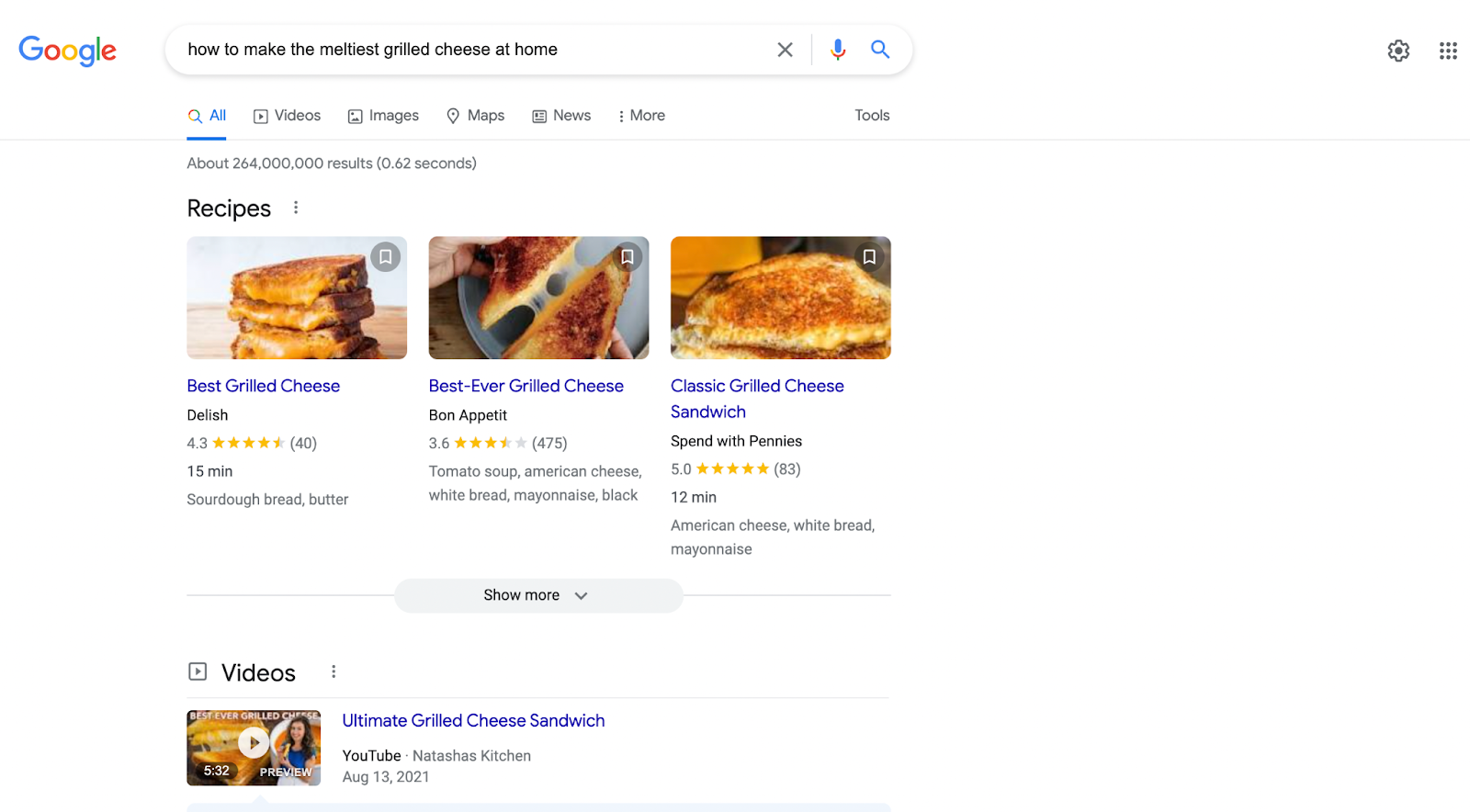 These search results include more specific recipes and less general information. 
