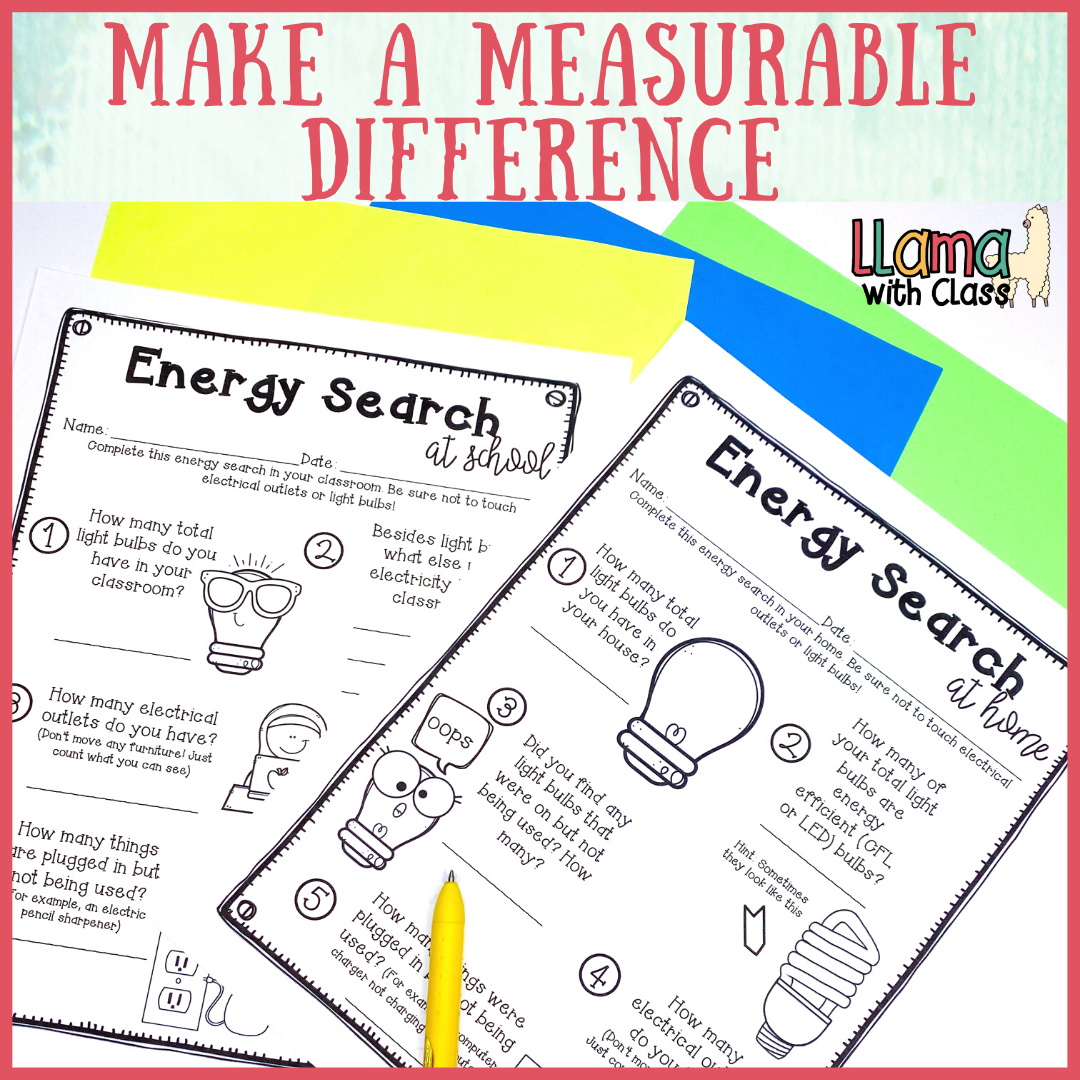 Picture of an energy search activity for students to complete to look at their energy usage. 